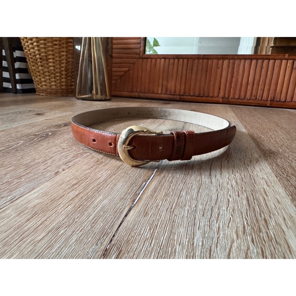 Charter Club Cognac Brown Croc Embossed Italian Leather Belt Gold Buckle Size M